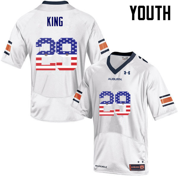 Auburn Tigers Youth Brandon King #29 White Under Armour Stitched College USA Flag Fashion NCAA Authentic Football Jersey FKL2374QG